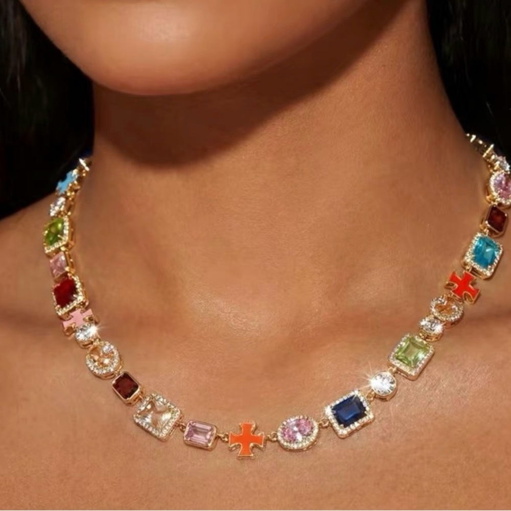 Multicolor Gemstone Necklace 16inch - Picture 3 of 3